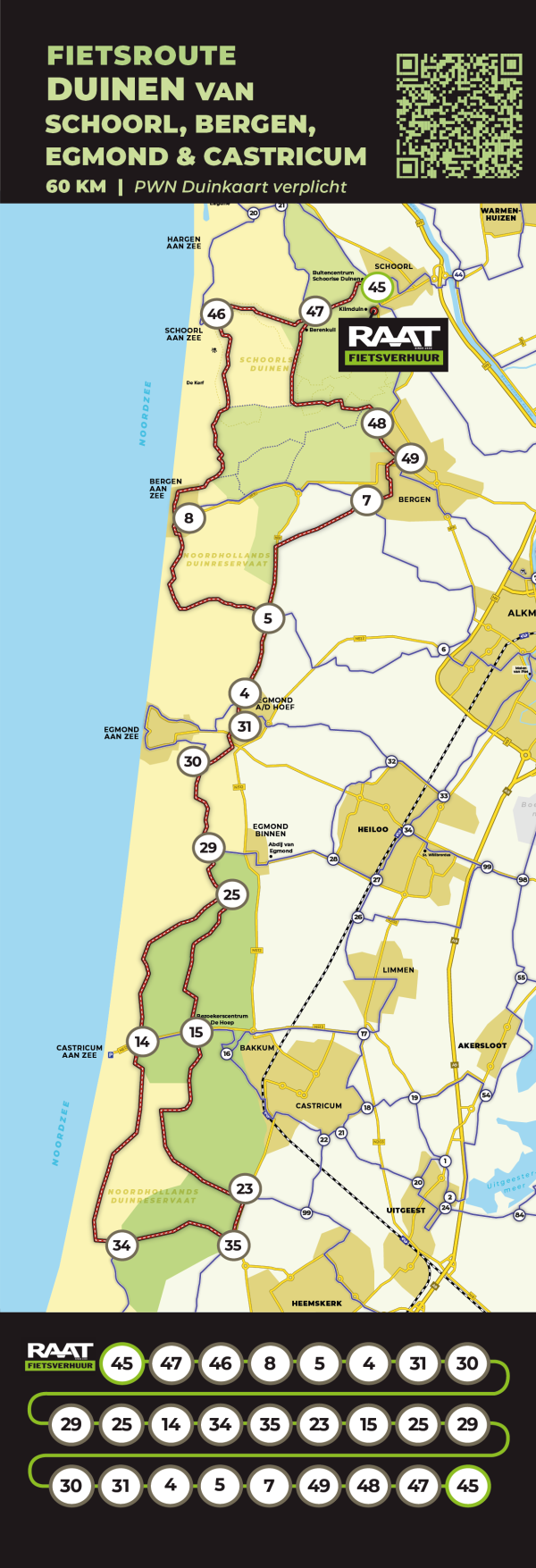 Fietsroute DUINEN VAN SCHOORL En BERGEN EGMOND & CASTRICUM